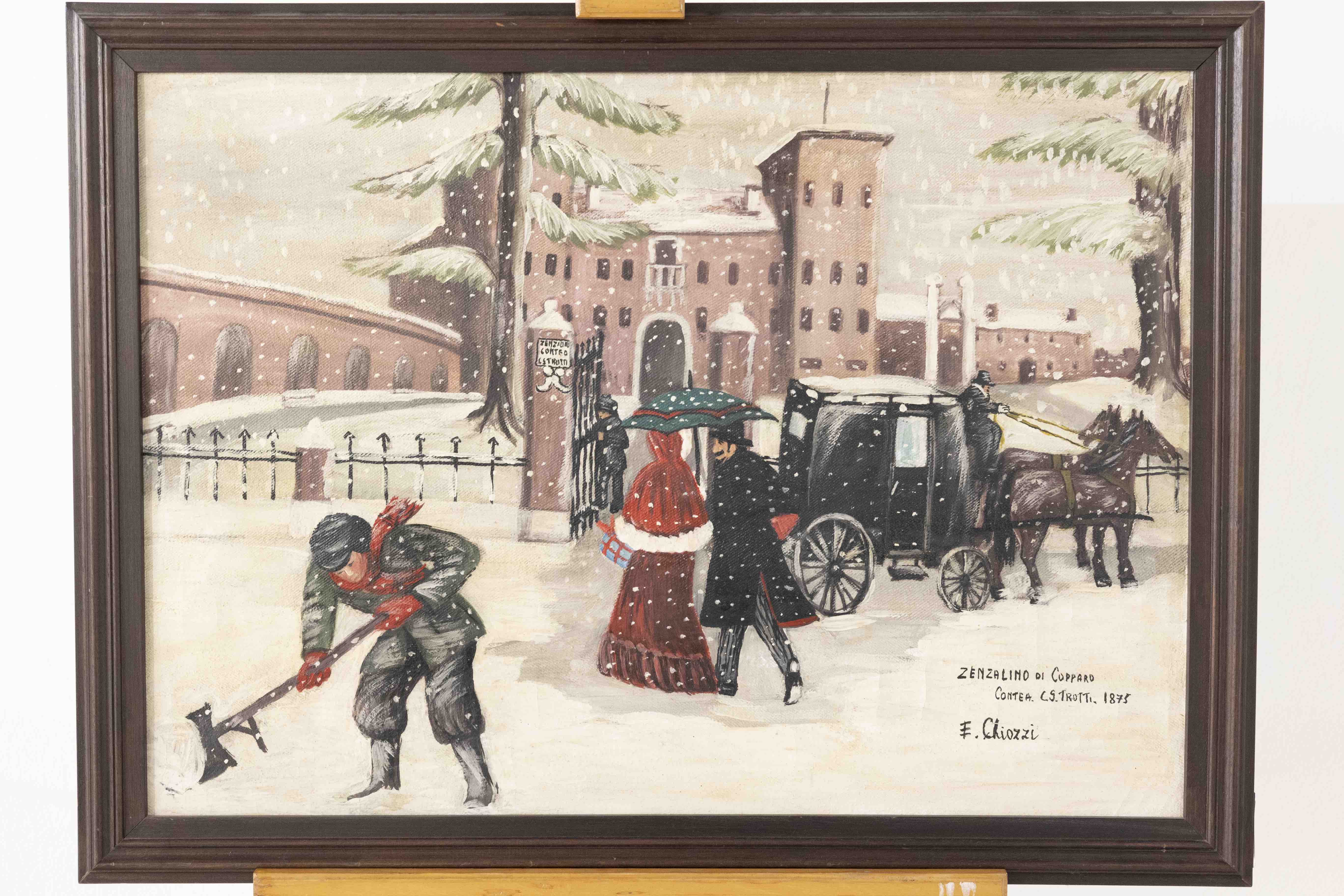 Fig. 8. Ermanna Chiozzi, <i>Zenzalino d’inverno (ricordo del 1875)</i>, tecnica mista su tela, 50x70 cm, Copparo, collezione del Comune.
